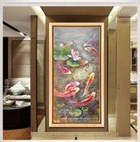 手绘九金鱼油画 高档有框画酒店欧式客厅装饰画戏水鲤鱼年年有余