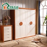 欧式实木衣柜地中海橡木储物柜白色壁橱板式组合四门卧室储物衣柜