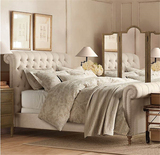 新古典法式复古美式乡村布艺双人床高档1.8米欧式拉扣软床婚床