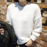 现货韩国东大门代购女装2015冬装新款宽松圆领纯色针织衫毛衣潮cw