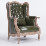 特价 美式乡村复古做旧实木老虎椅皮 客厅单人沙发椅子高背