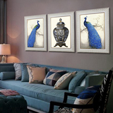 沙发背景墙装饰画 三联画 欧式壁画 美式挂画 客厅餐厅墙画蓝孔雀