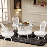 欧式简约阳台桌椅组合白色真藤椅子茶几三件套现代创意休闲藤转椅