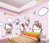 粉红色KTV主题背景墙壁纸 儿童房卡通墙纸hello kitty猫壁画墙布