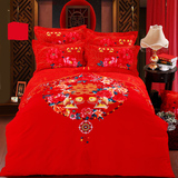 缦帛全棉婚庆四件套大红色纯棉磨毛结婚床上用品加厚保暖1.8m2m床