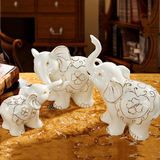 温馨一家三口 家居装饰品大象摆件欧式陶瓷 客厅电视柜工艺品摆设