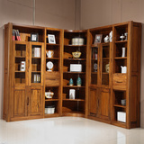 进口胡桃木全实木书柜自由组合书橱 带门储物柜 书房家具转角书柜