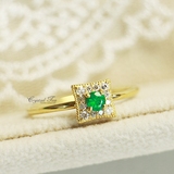 日本代购 方形古董款 哥伦比亚祖母绿 天然钻石 18k金 戒指女气质