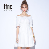 TFNC2016夏韩版学院风甜美收腰纯棉白色公主一字领露肩连衣裙性感