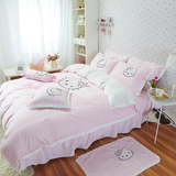 KT猫粉色全棉床裙四件套春夏纯棉刺绣韩式公主风卡通床罩床上用品