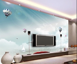 3D无缝壁画梦幻大海帆船热气球海鸥光圈客厅餐厅电视背景壁纸墙纸