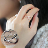 韩版韩国明星同款 S925纯银 X交叉开口光面立体戒指指环简约潮人