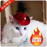 3件包邮猫女仆宠物用品定制 猫狗红色牛仔帽 罗宾汉羽毛帽子 wn