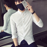 马卢达春季男士长袖修身衬衫英伦青年纯色衬衣韩版棉麻休闲衬衫男