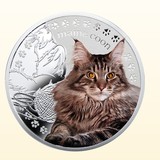 【海宁潮】纽埃2014年人类宠物猫狗系列缅因猫镶嵌水晶彩银币