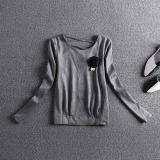 欧洲站15秋冬新款韩版时尚显瘦长袖麂皮绒打底衫宽松显瘦女小衫