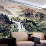 美莱德壁画背景墙大型客厅电视沙发壁纸中式山水国画风景墙纸无缝