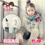 韩版女童装全棉亲子装卫衣秋冬季新款加厚加绒儿童圆领卡通母女装