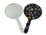 韩国原装进口日用品高级化妆镜圆镜大号花纹镜子黑白大手镜
