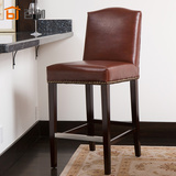 百伽 美式实木吧台椅现代简约家用靠背高脚椅咖啡厅酒吧软包吧椅