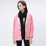 出口法国外贸原单2016新款春装女短款粉色休闲通勤羊毛呢大衣外套