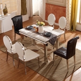 现代简约大理石餐桌小户型长方形餐台椅欧式不锈钢饭桌6人组合