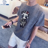 夏季日系卡通短袖T恤男士大码宽松半袖体恤韩版青年圆领打底衫潮