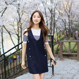 夏季韩版背带裙女中长款背心包臀条纹连衣裙T恤两件套裙中裙