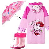 儿童雨衣雨披女童雨衣雨鞋套装kt猫时尚加厚雨披雨靴两件套 包邮