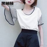 黑葡萄2016夏装新款短袖T恤女圆领上衣韩版荷叶袖女衫宽松显瘦