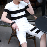 男士套装2016夏季新款短袖t恤休闲运动套装男 潮流韩版修身型大码