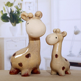 zakka杂货书柜桌面家居装饰品欧式陶瓷动物可爱窑变母子鹿摆件