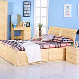 实木床 家具单人双人床1.5松木床1.2米田园床1.8高箱储物床包物流