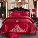 大红婚庆四件套欧式春夏结婚六件套床上用品床单被套刺绣新婚床品