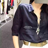 欧洲站2016夏季新款Amber zhang正品翻领前口袋棉麻中袖衬衫女装