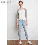 F21做旧猫须低腰小脚牛仔长裤 FOREVER21女装