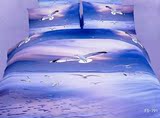 出口外贸3D立体油画蓝色1.82米家纺床上用品 海鸥全棉床单4四件套