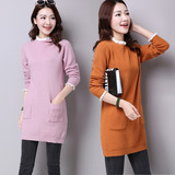 冬季女装韩版甜美羊绒打底衫半高领纯色针织套头中长款花边领毛衣