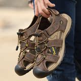 夏季新款男式凉鞋男士透气真皮运动潮青少年男士洞洞鞋包头沙滩鞋
