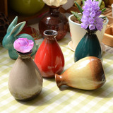 复古酒瓶形状陶瓷彩釉小花瓶咖啡厅奶茶店桌面装饰品摆件插花用品