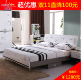 板式床 现代简约1.8米烤漆双人床可配高箱抽屉储物床 婚床特价1.5