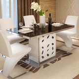 钢化玻璃餐桌椅子组合套装现代简约黑色五金储物餐台饭桌A980