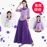 2016夏季民族风女装套装中式改良唐装汉服棉麻茶服中国风手绘上衣