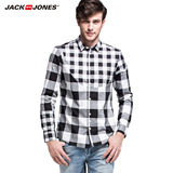 |JackJones杰克琼斯再生纤维男黑白格纹衬衫C|214305091