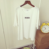S家 2016夏季 韩国货 字母印花圆领宽松短袖T恤衫 女 白色2件包邮