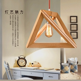 美式乡村几何形实木原木灯具服装店创意个性木灯三角形木头框吊灯