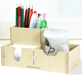绚动木质DIY桌面收纳盒韩国三格组合笔筒套装办公学习储物架BG16