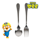 韩国进口正品pororo宝露露儿童餐具不锈钢勺叉儿童勺叉套装