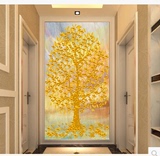 3D立体玄关墙布客厅过道背景墙壁画竖版走廊影视墙壁纸墙纸发财树