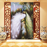 特价孔雀双舞大型壁画 中式花鸟图案背景墙纸 客厅玄关走廊壁纸